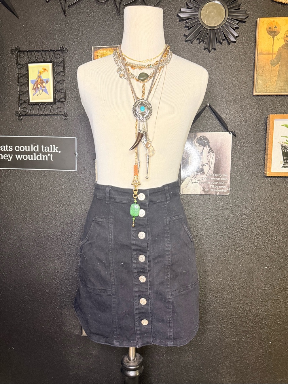 Altar'd State Black Button-Front Mini Skirt